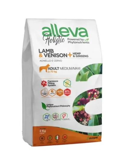 Alleva Holistik Kuzulu ve Geyikli Tahılsız Orta Büyük Irk Yetişkin Köpek Maması 2 Kg