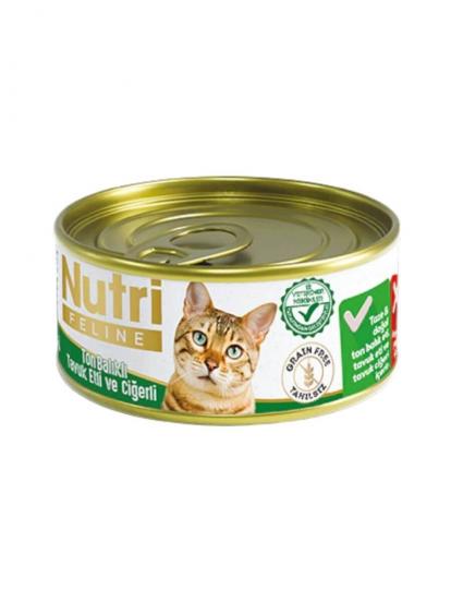 Nutri Feline Kıyılmış Ton Balıklı Ciğerli ve Tavuk Etli Tahılsız Yetişkin Kedi Konservesi 85 gr