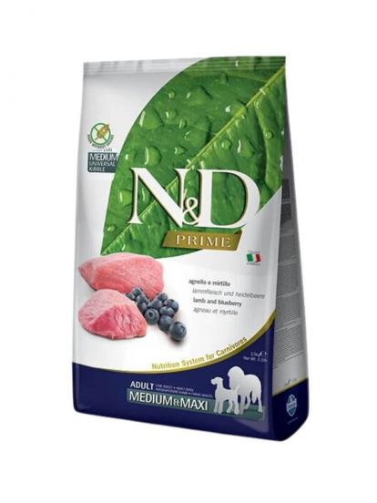 N&D Prime Kuzu Etli ve Yaban Mersinli Orta ve Büyük Irk Yetişkin Köpek Maması 2,5 kg