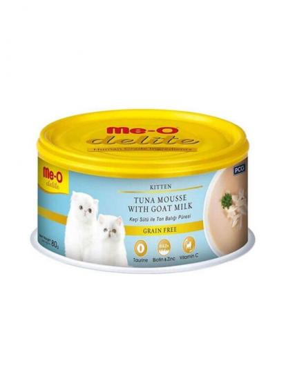 Me-O Delite Kitten Ton Balığı Püresi ve Keçi Sütlü Tahılsız Yavru Kedi Konservesi 80 gr